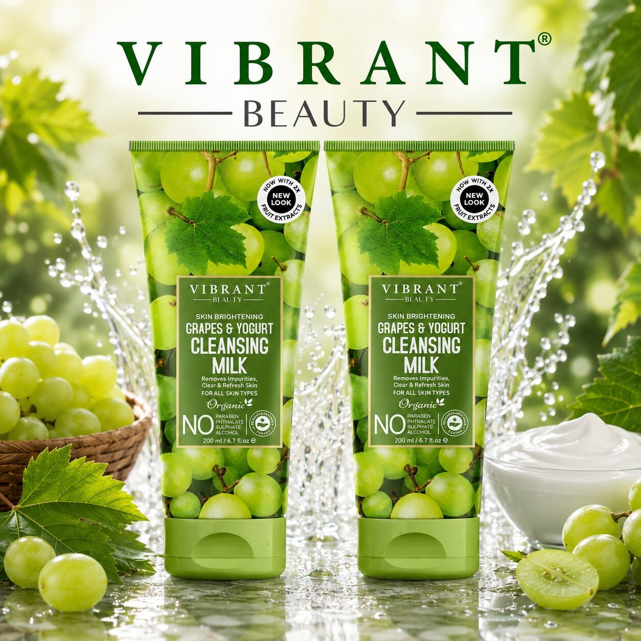 Vibrant Beauty Grapes & Yogurt Cleansing Milk Combo Pack | Personal Care Set | 200ml