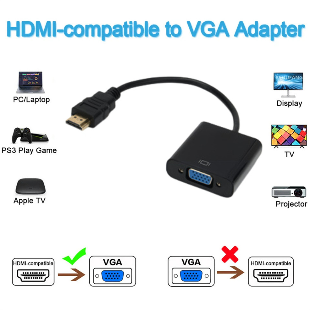 HDMI to VGA Converter with Audio Cable High-Speed Adapter for Video Display Universal Compatibility