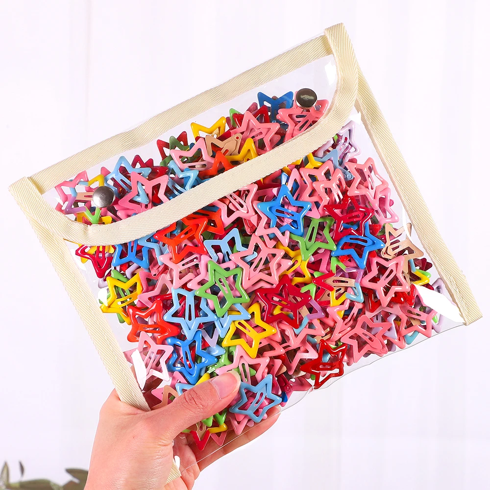 48 pcs Candy-Colored Star Hair Clips Metal Snap Hair Clips for Girls Children Star Clips for Hair Barrettes Metal Hair Clip Clips for Taming Flyaway & Bangs, Fashionable for girls Forehead Bangs Side Hairpin BB Pentagram Clip Hair Bobby Pins