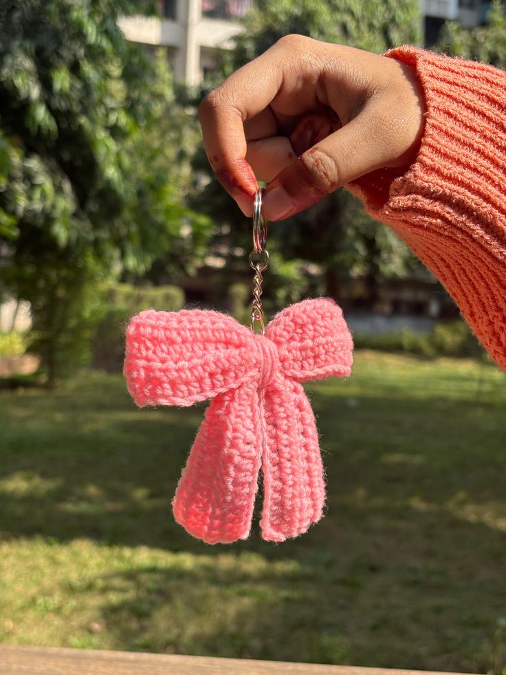 Simple Crochet Ribbon Keychain Handmade Crochet Ribbon Bow Keychains | Daraz.pk