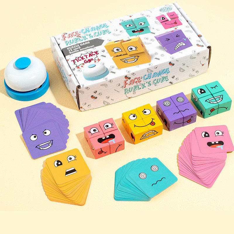 Children's Wooden Cartoon Face Changing Magic Cube Building Block Game for  toddlers Educational Wooden Expressions Matching Block Puzzles Cubes Face  Game Board Games Family Game Montessori Toys 3D Puzzle Cube For Children