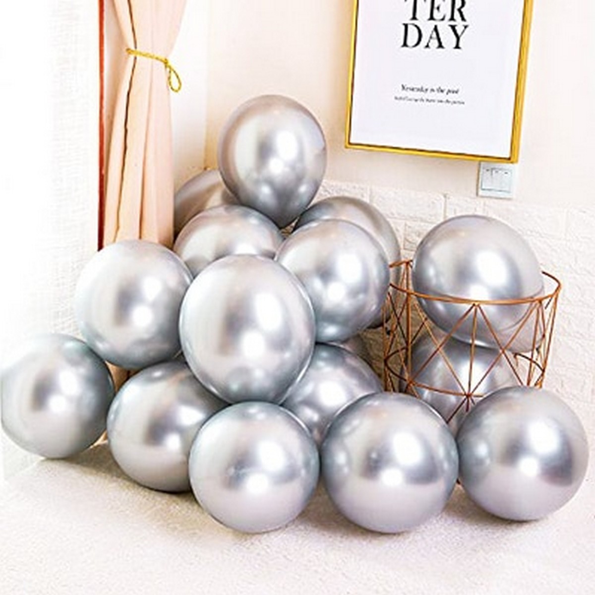 Pack of 25 Metallic Chrome Balloons Set for Birthday Decorations ...
