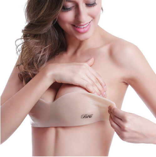 Women Self-Adhesive Strapless Bandage Blackless Solid Bra Silicone