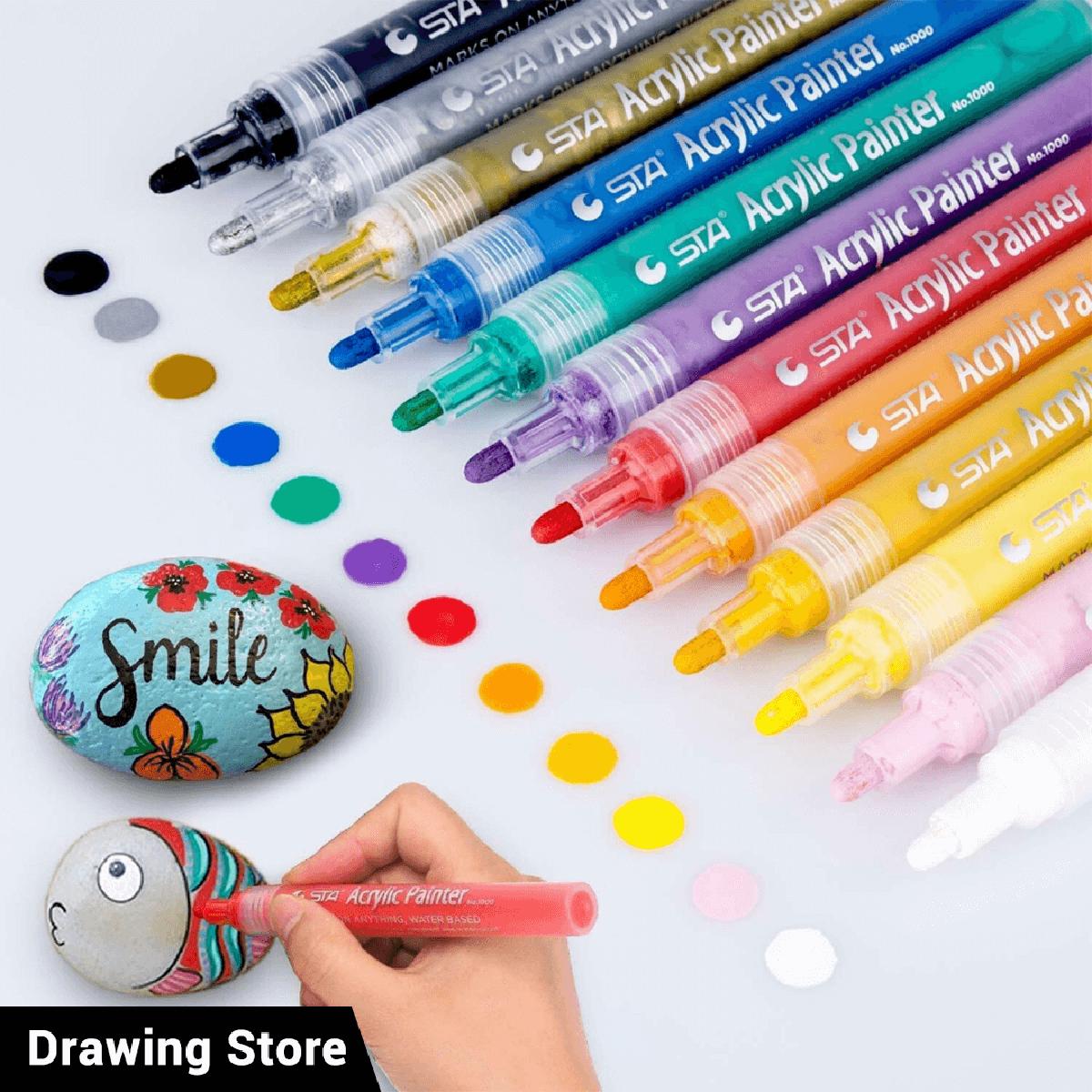 STA Acrylic Paint Marker Pens 24 Colors Art Permanent Markers for