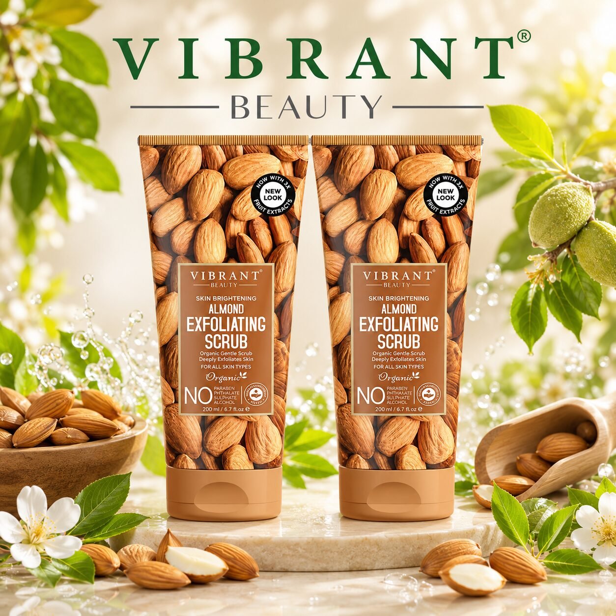 Vibrant Beauty Almond Exfoliating Scrub Combo Pack | Personal Care Set | 200ml