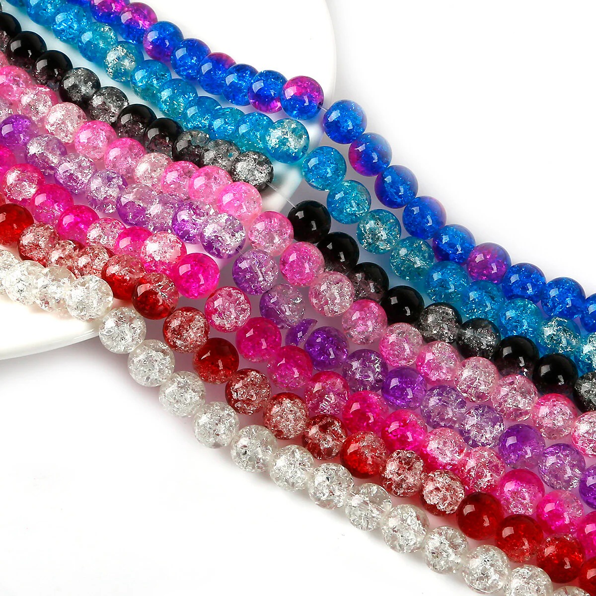 50/100PCS 8mm Crack Glass Beads for Jewelry Making – Cracked Round Loose Beads, 100+ Beads Per Strand, DIY Bracelet, Necklace & Earring Craft