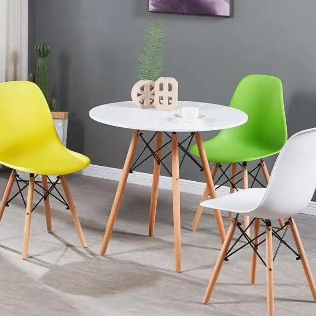 Plastic Modern Dining Chair with Wooden Legs, Mid-Century Side