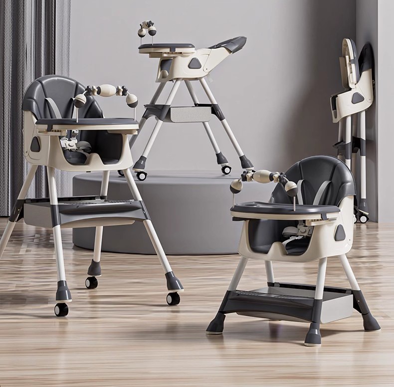 Kidilo 4 in 1 Highchair, Foldable, Double Tray, Adjustable Height