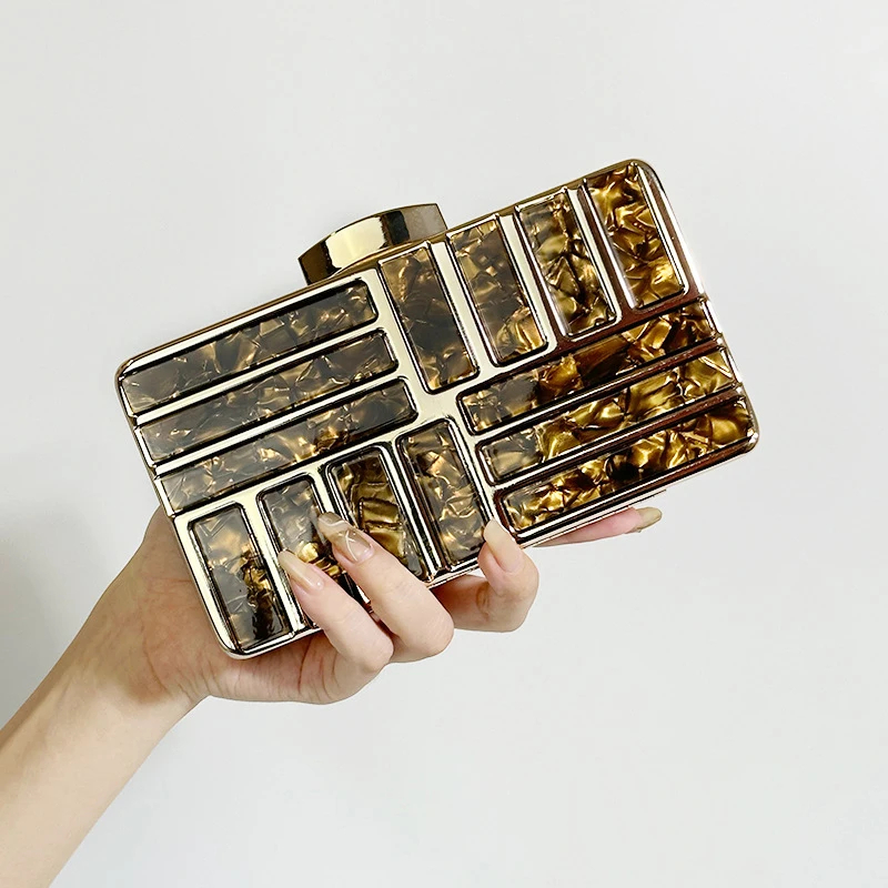 Elegant Women Acrylic Prom Dinner Wedding Clutch Fashion Party Bags Metal Chain Crossbody Bag Evening Bags