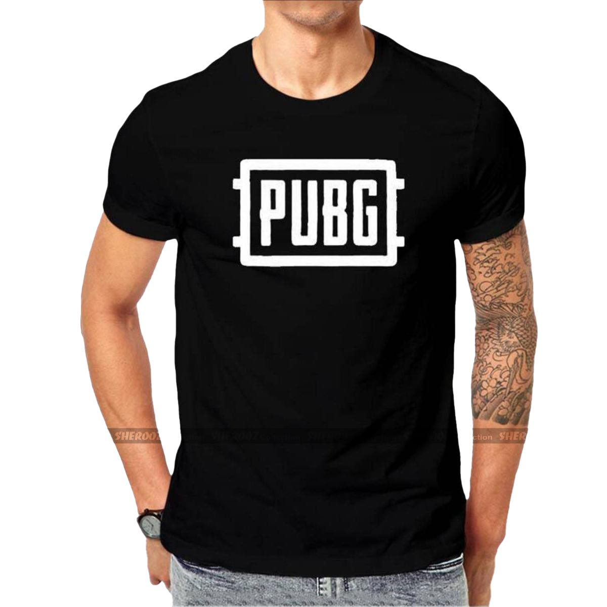 Black PUBG Printed Short Sleeves Summer Tshirts For Men