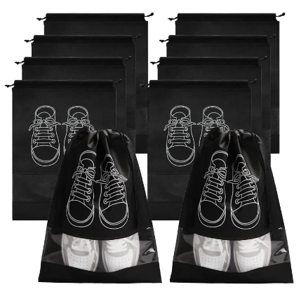 Pack of 6 Shoe Bags for Travel Dust-proof Clear Window Non-Woven with Rope packing luggage suitcase Pouch Storage Organizer for Men and Women