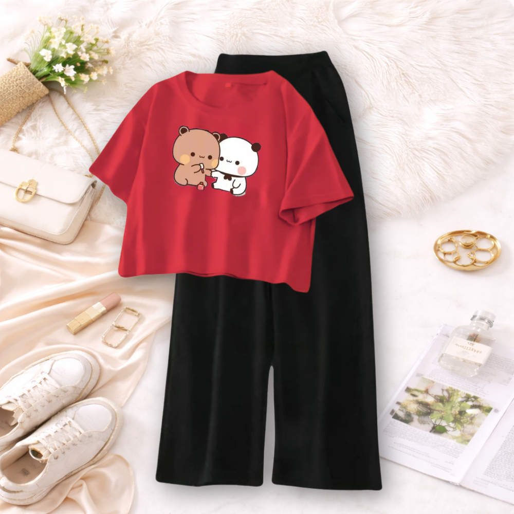 MK Garments - Bubu Dudu Printed  Premium Quality Casual Suits for Girls and Women Crop T Shirt With Plaazo