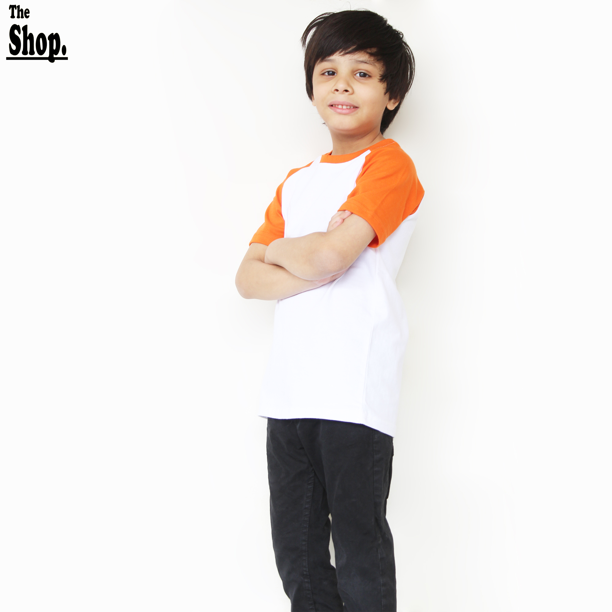 The Shop - Contrast Orange Sleeves Raglan TShirt For Boys & Girls, 1 Years To 14 Years - RS-OW1