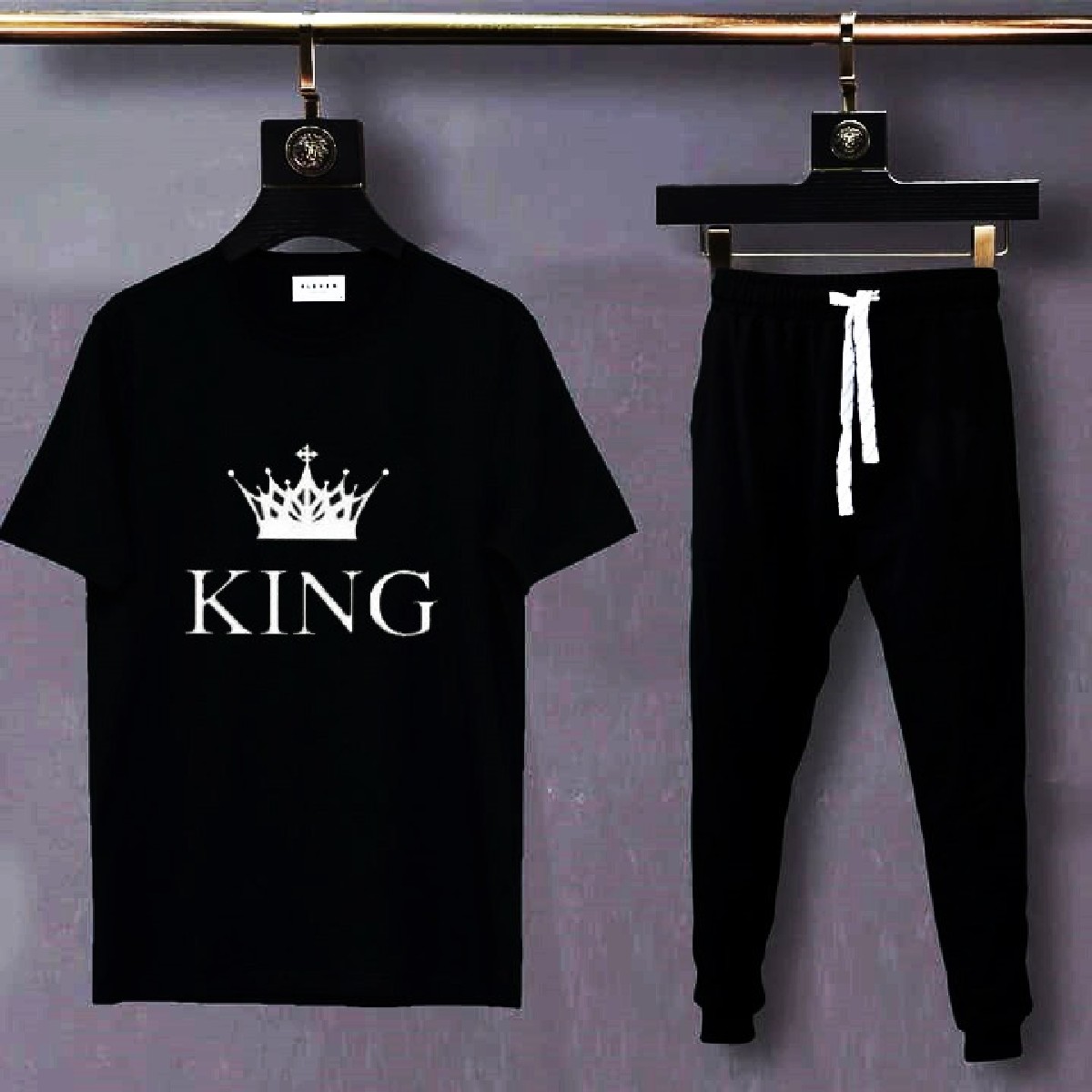 King with Crown Printed gym wear Half Sleeves O Neck Trouser & Tshirt Tracksuit For Men highly recommended tracksuit for Men & Boys