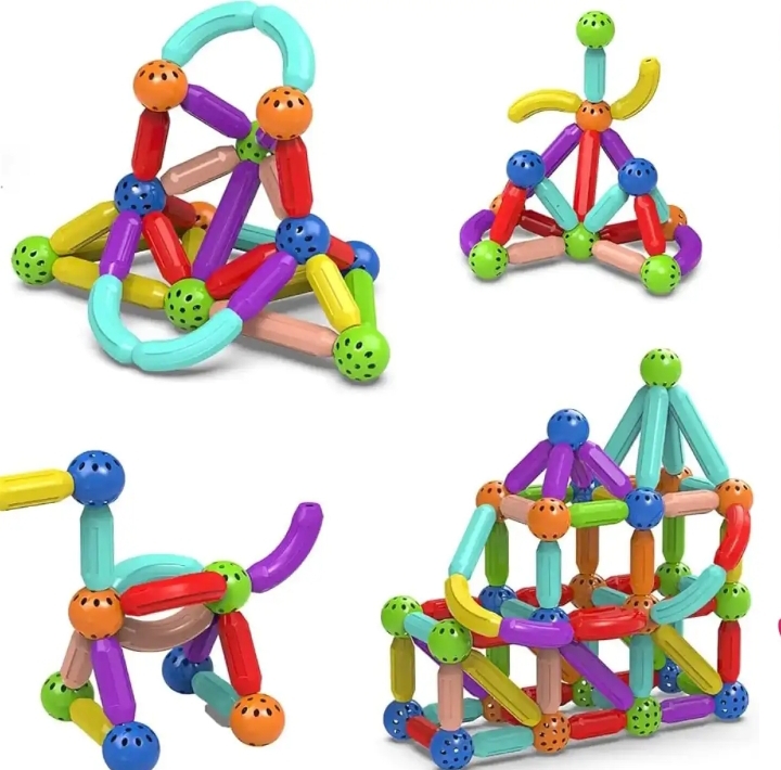 64 Pes Magnetic Blocks Set Toy Magnetic Bar Constructor Building Blocks Montessori Educational Kids Toys For Children Early Educational Toys Set, Magnetic Building Sticks Kit Kids Gift for Age 3+, Recreational Building Sticks Block Set