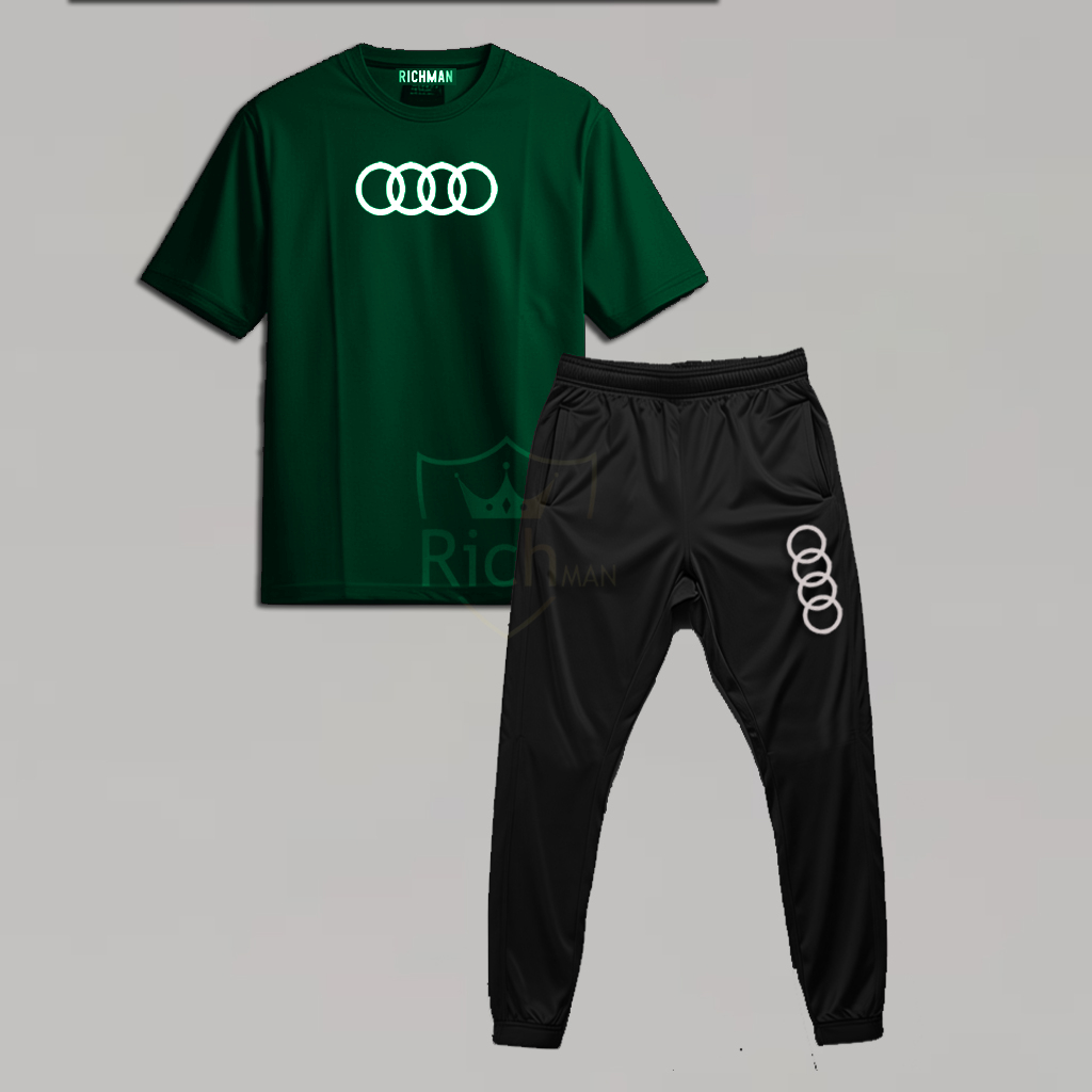 New Arrival Audi Design Summer Track Suit for Men and Women Trouser and T-Shirt 2 piece