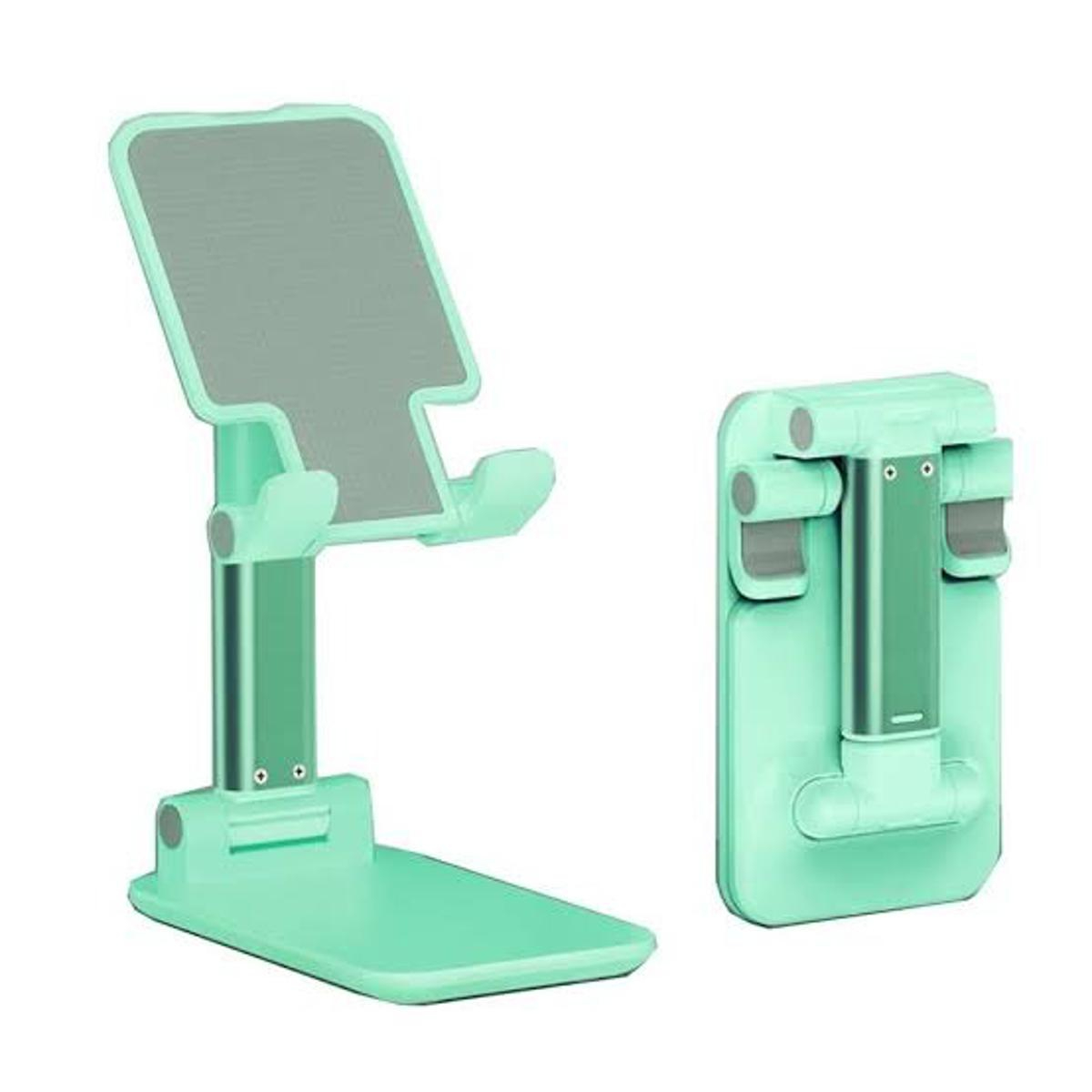 Universal Foldable Desk top Mobile Phone Stand Bracket Holder, Mobile Phone Stand Mount Adjustable Flexible Desktop Smart Phone Tablet Holder Pocket Size Product Easy to Carry for Study and Office Use Compatible with all size Mobiles (Black - White Color)