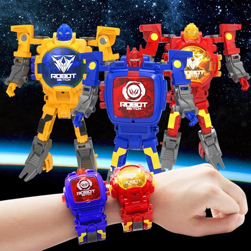 Children Sports Watch Robot Action Figures Transformation Toys Kids Student LED Digital Watch Xmas toy With Battery Children