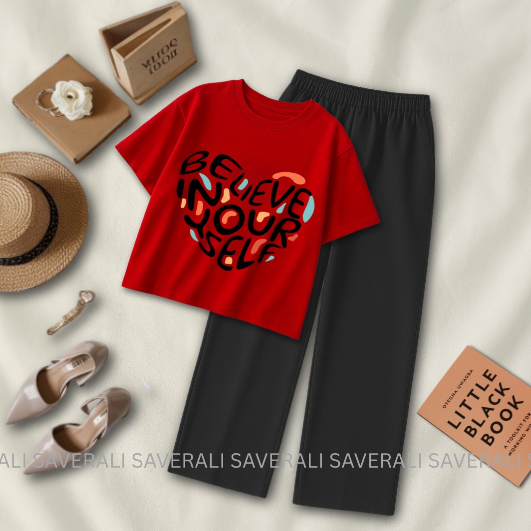 Soft and Comfortable Crop Top T-shirt with Flapper Trouser Combo for Women and Girls