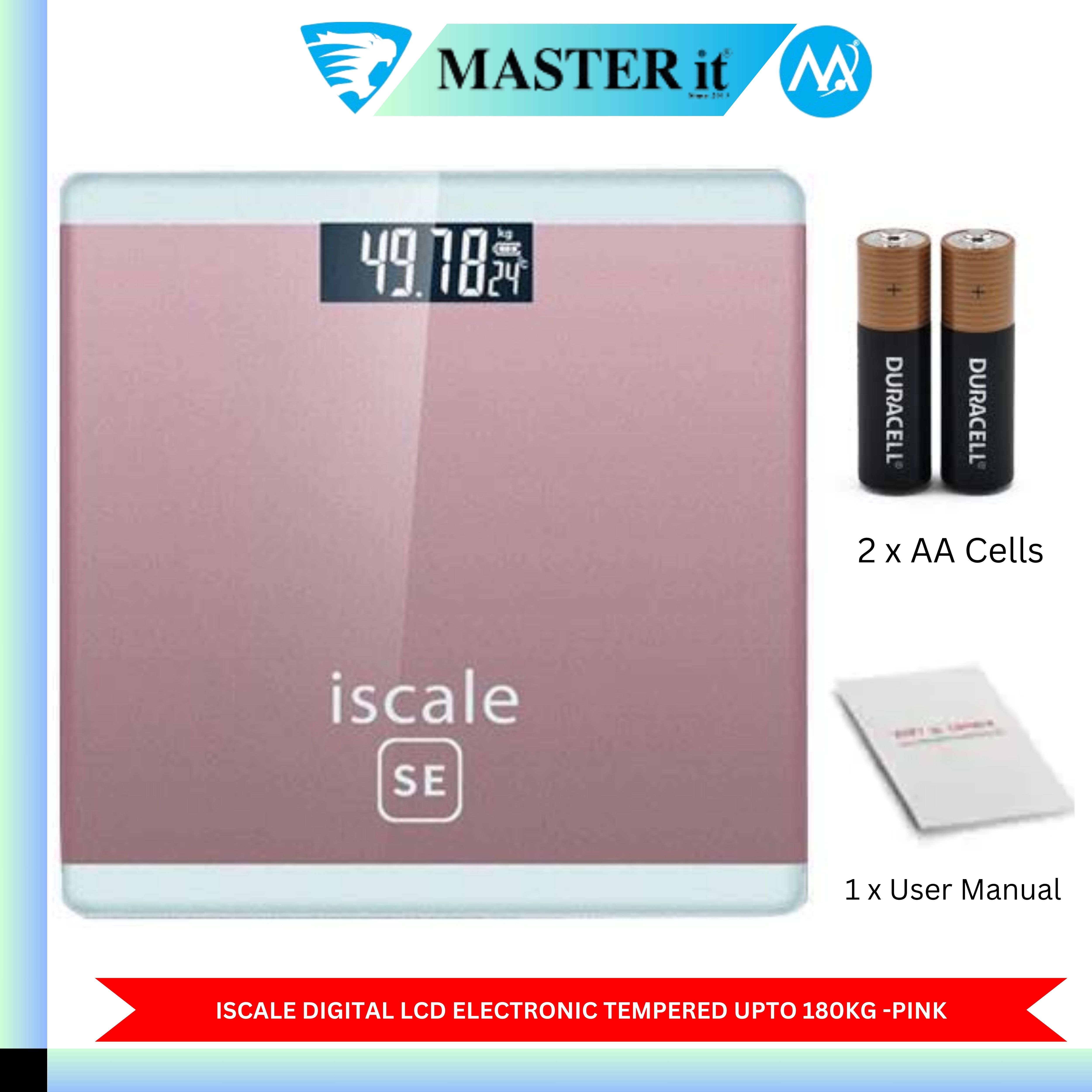 Upto 180kg iScale Rechargeable Weight Machine - Digital Heavy Duty Electronic Weighing Scale with Dual LED Display - Heavy Electric Weight Machine With Durable Steel Quality - For Home & Personal Use - Black/Golden/Pink/Silver
