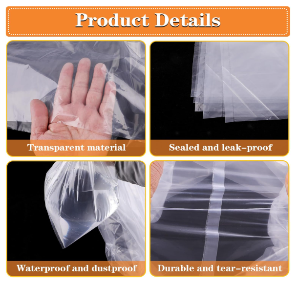 10 Large Clear Drawstring Plastic Bags, 24x48 Inches Dust Covers Drawstring Plastic Bags for Luggage, Suitcase, Reusable, Plastic Storage Bags for Clothes Packing Luggage Suitcase Furniture Comforter Bike Blanket