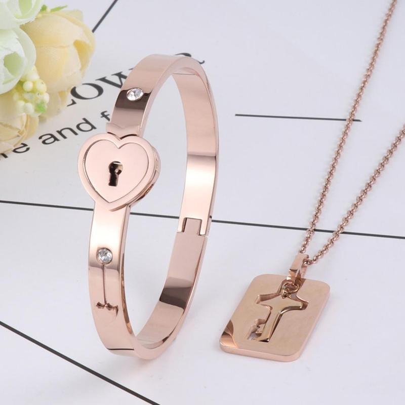 Silver Couple Key Lock Bracelet For 