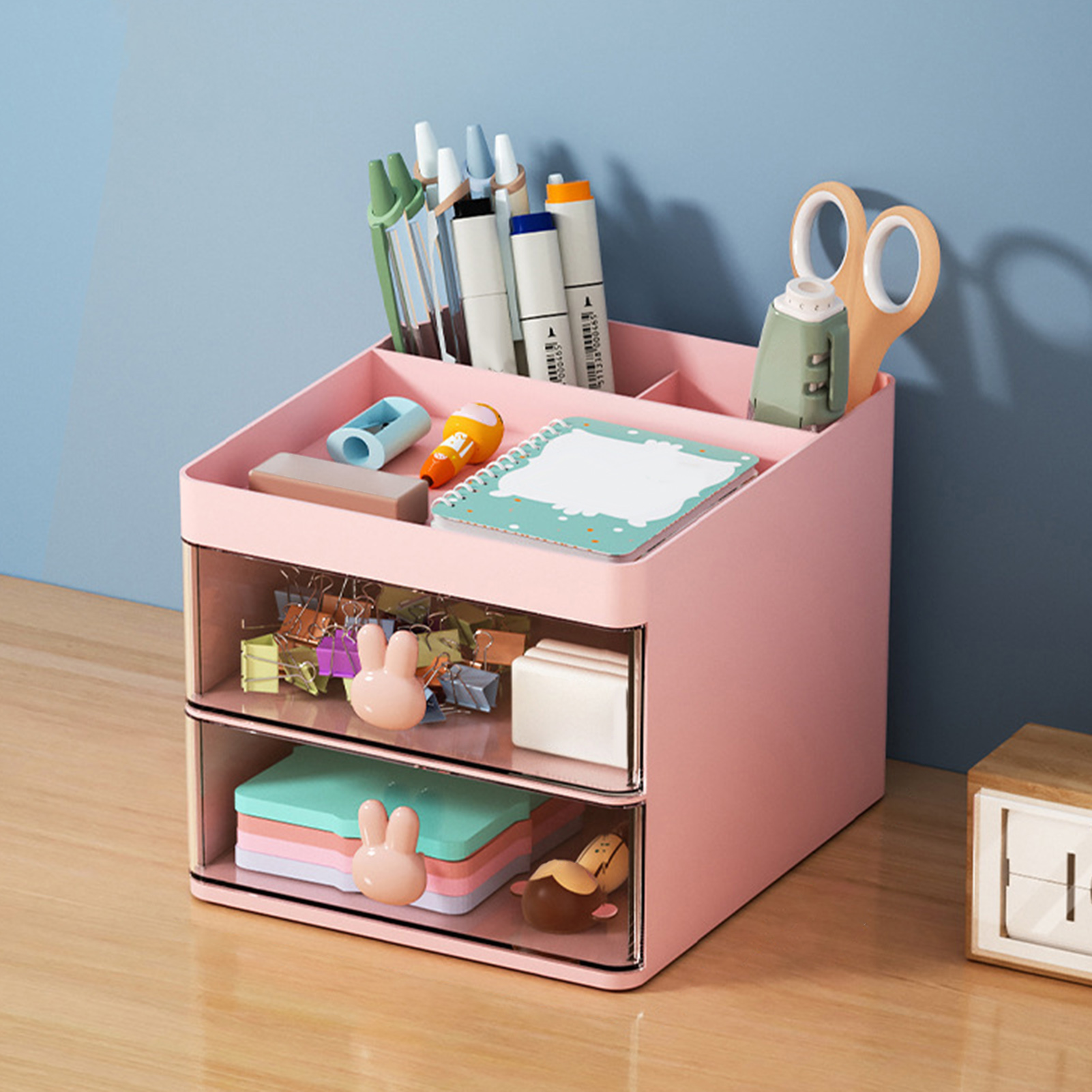 Stationery Container Multifunctional Desk Cosmetics Toiletry Organizer With Drawer