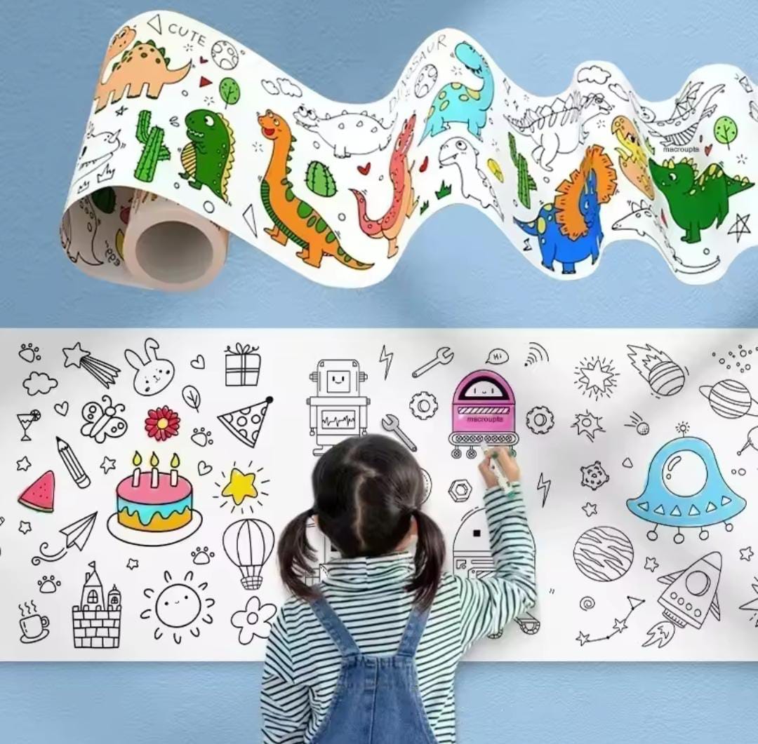 Kids Reusable Drawing Roll – 3M Sticky Coloring Paper | DIY Art & Painting Mat for Children | Ocean, Dinosaur, Princess, Space, Food & Animal Themes | Early Learning Educational Toy