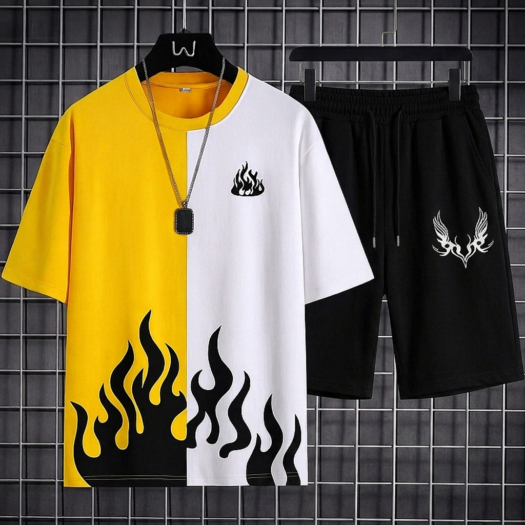 New trendy fired printed summer tracksuit for men and boys