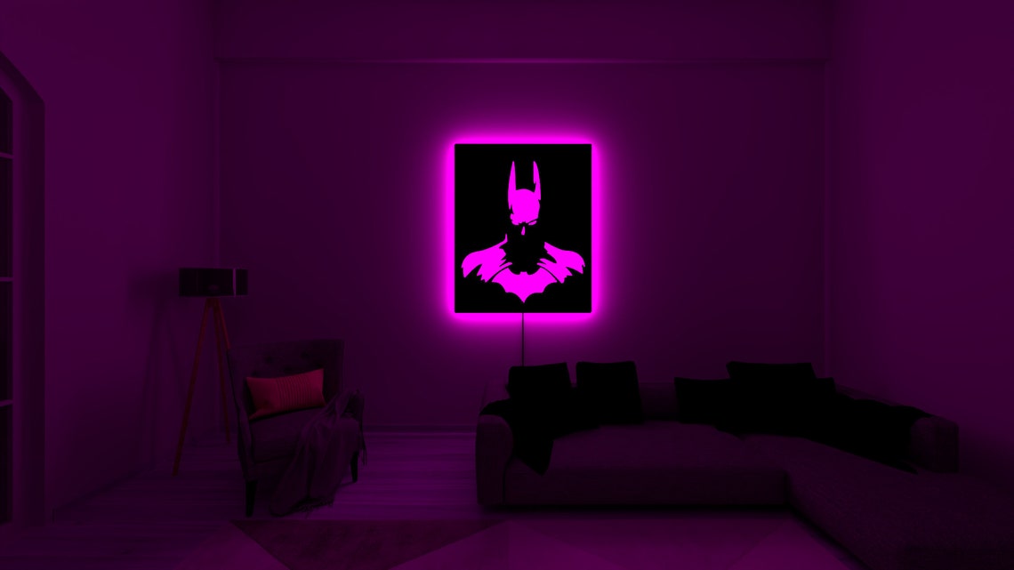 Modern LED Batman Silhouette Wall Light - Multi-Color Decorative Light for Gaming Rooms and Kids' Bedrooms