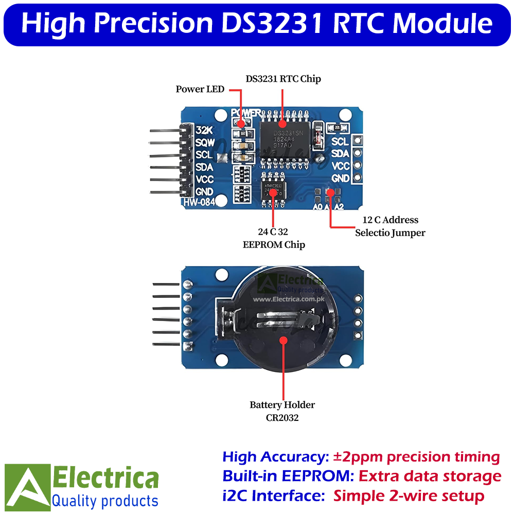 DS3231 Precision RTC Module with AT24C32 EEPROM I2C Real Time Clock for Arduino with Battery by Electrica