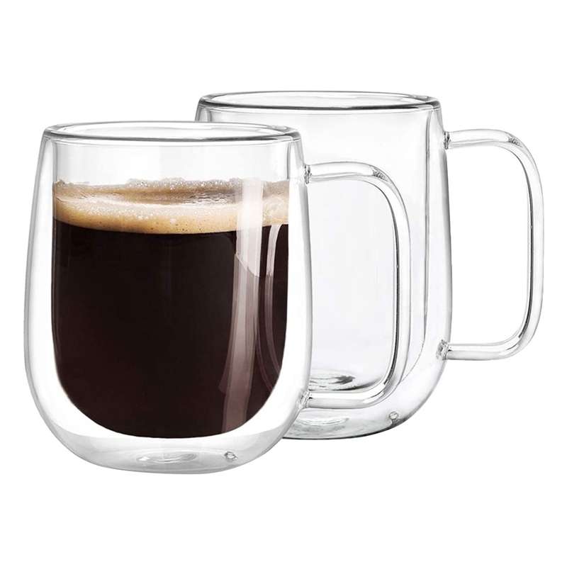 BNUNWISH Double Wall Glasses Clear Coffee Mugs Tea Cups Set of 4-8OZ,  Insulated and No Condensation with Big Handle