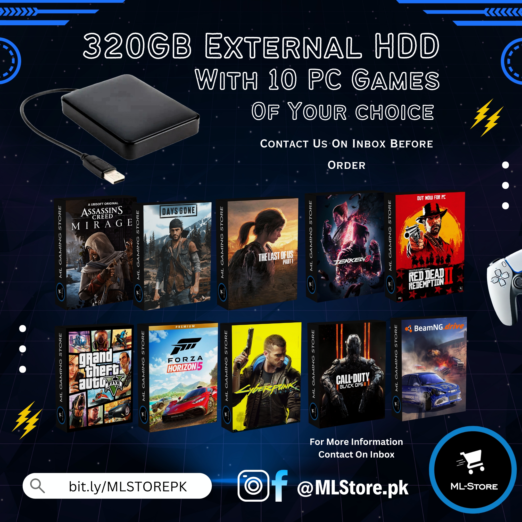 External Harddisk Full Of Games - 320GB/500GB External Harddisk - With 10 PC Games - Inbox Us Before Order
