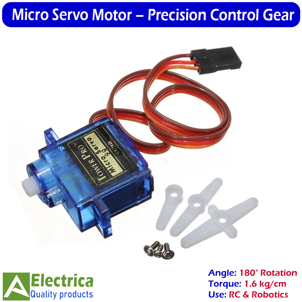 Tower Pro SG90 9G Micro Servo Motor 180° Rotation Plastic Gear for Arduino Robotics RC Projects High Quality by Electrica