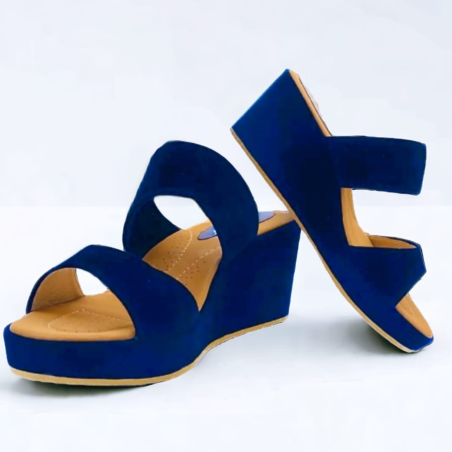 Navy Blue Velvet Wedges for Women, Classic Design and comfortable footwear by La Diva Shoes