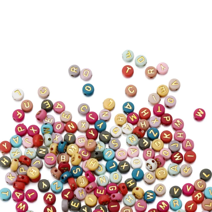 Pack of 100 or 200 or 300 or 400 or 500 or 1000 pcs Random Mixed Letter Acrylic Beads Flat Round Alphabet Charms Beads For Bracelet Necklace Jewelry Making