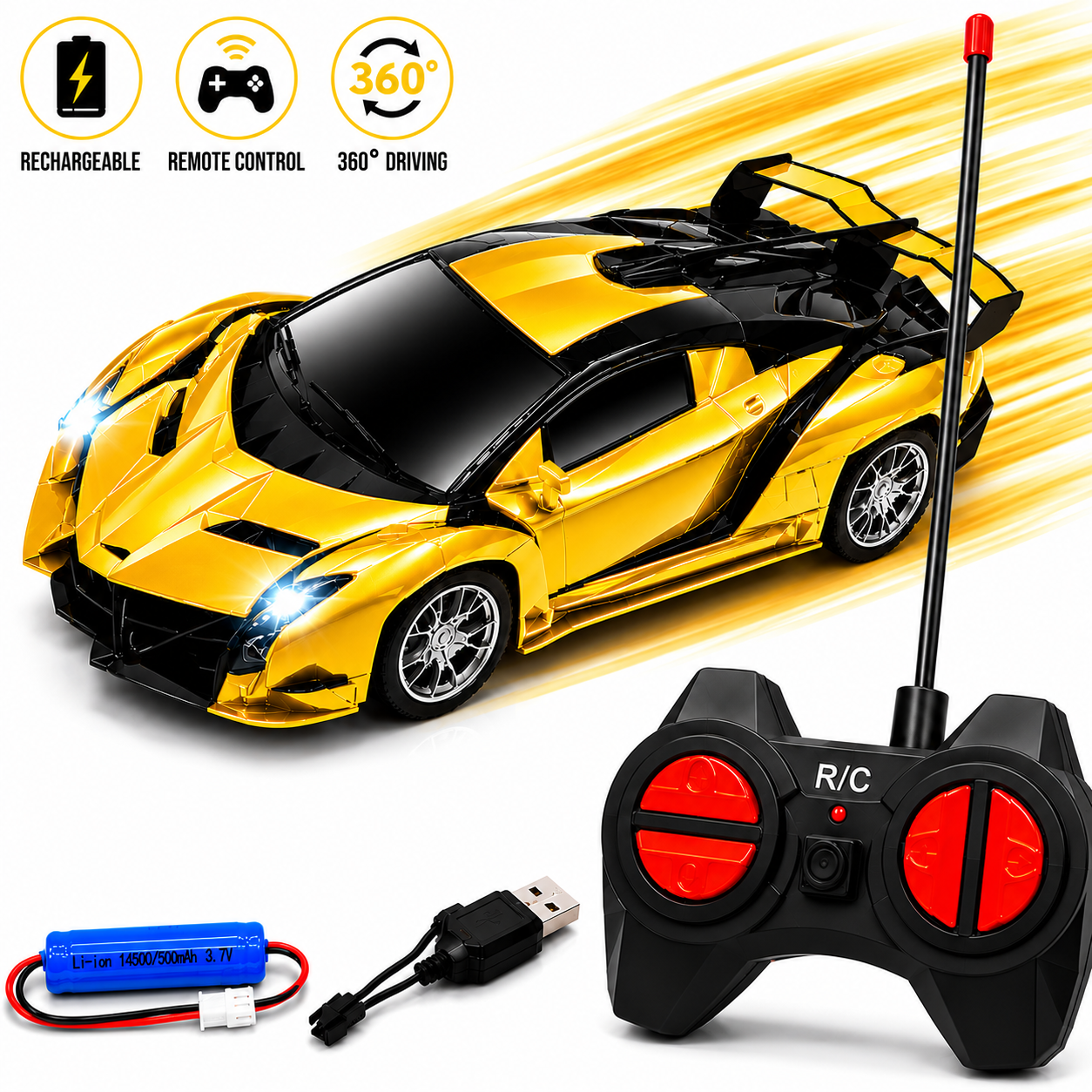 Speed Racing 1:20 Rechargeable Sports Car – Remote Control Drifting Model with Realistic Headlight & Exhaust Emulation, Rechargeable Battery & Cable, 2.4GHz Perfect Gift Baby Birthdays, Kids Exams & Game Toy