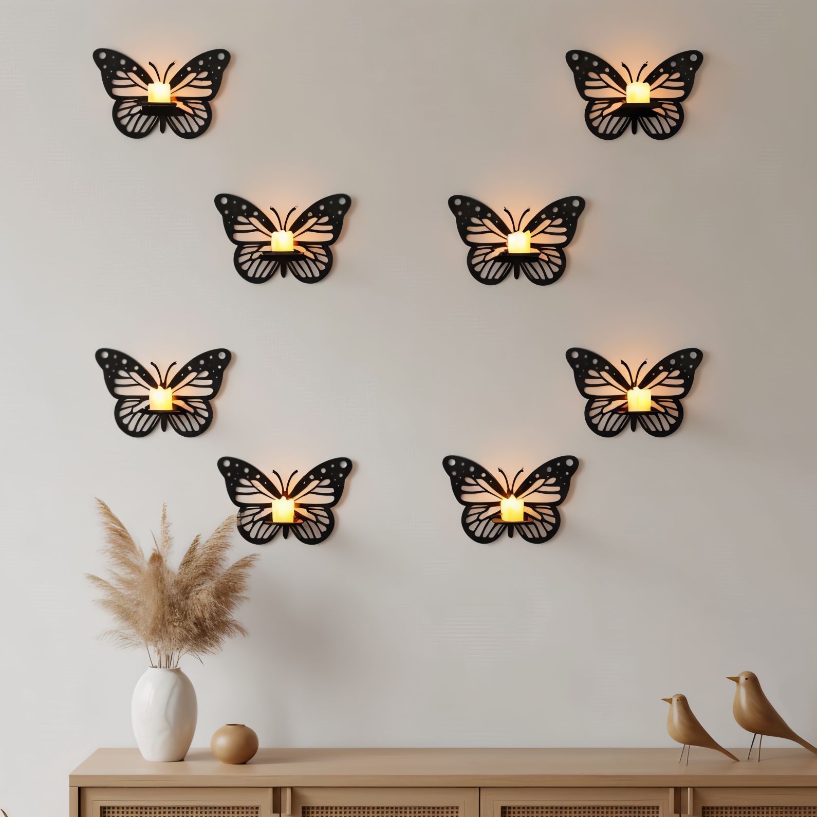 Modren Decorative Butterfly Wall Shelf, Decoration Candlestick, Wall Décor Ideas, Wooden Wall Shelves (Candle Light Not Include)