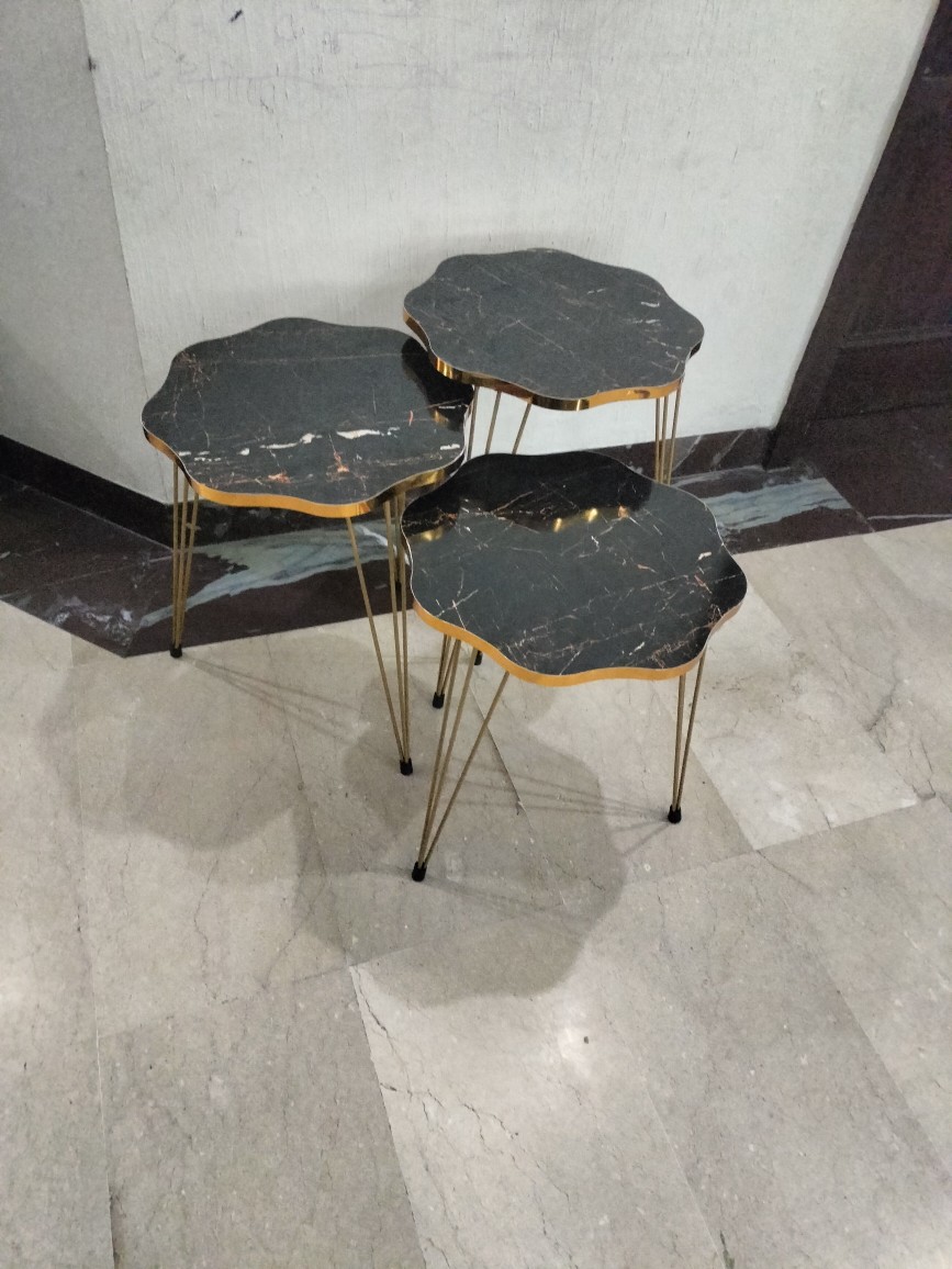 Mdf Wood Daisy Nesting Table With Metal Stand Set of 3 Round table Table Decoration coffee table Daisy coffee table dining table Nesting table set Side Table Coffee Table nesting table Decor - Set Of 3 Side Tables