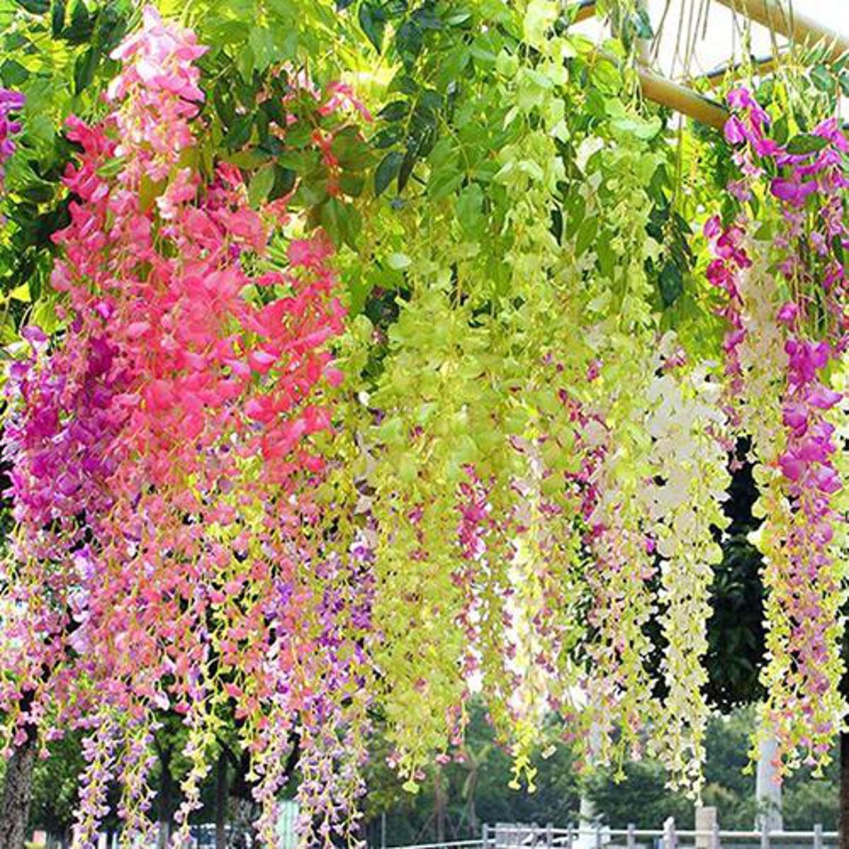 Aesthetic Artificial Wisteria Flower Vine Hanging | Luminous Romantic Decoration for Wedding Event Party | Room Wall Main Door Indoor Outdoor Decor | Cascading Silk Flower Garland (Pack of 2)