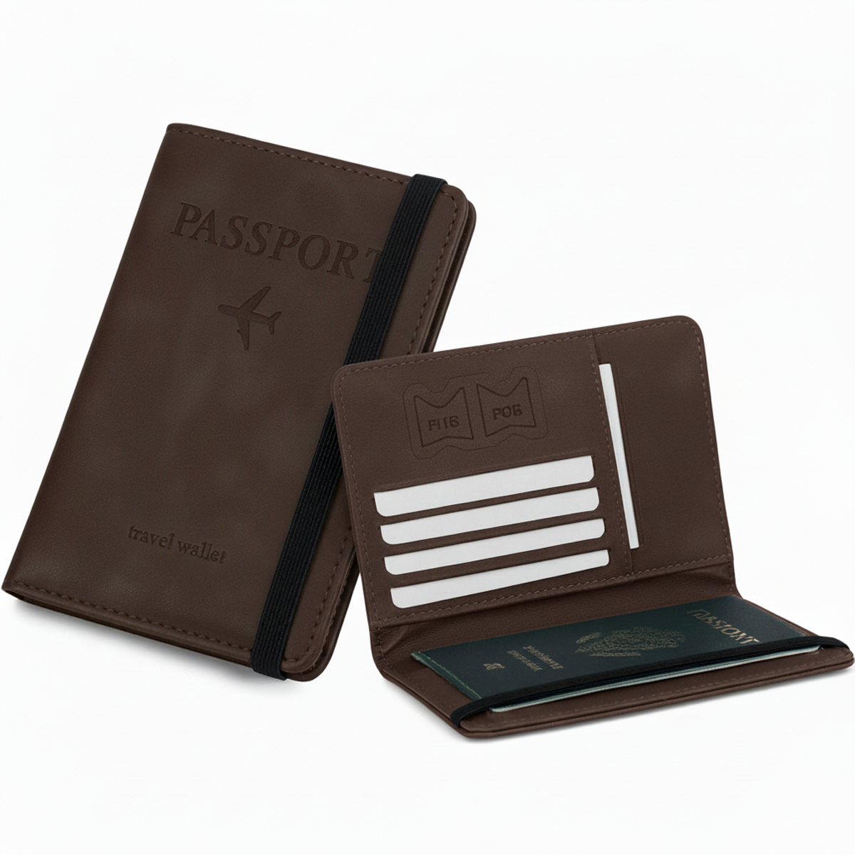 Portable PU Leather Travel Passport Holder, Credit ID Card Wallet Waterproof, Passport Wallet For Men And Women (BROWN)