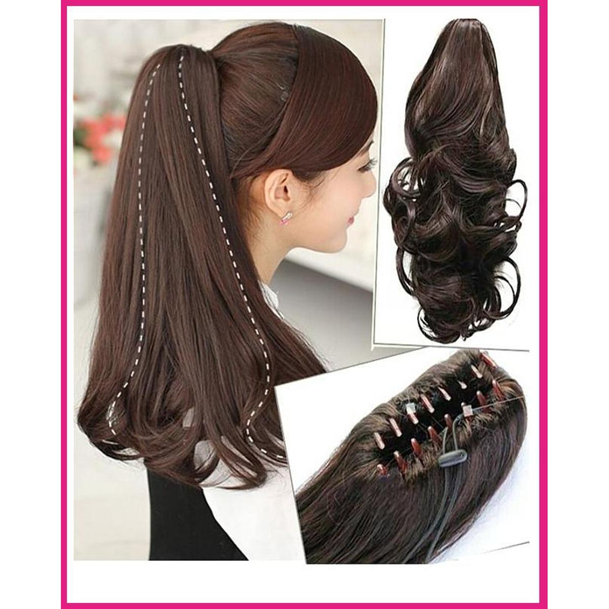 Hair Extension Wig Aloha Soft Hair Claw Clip Pony Tail - Natural Brown