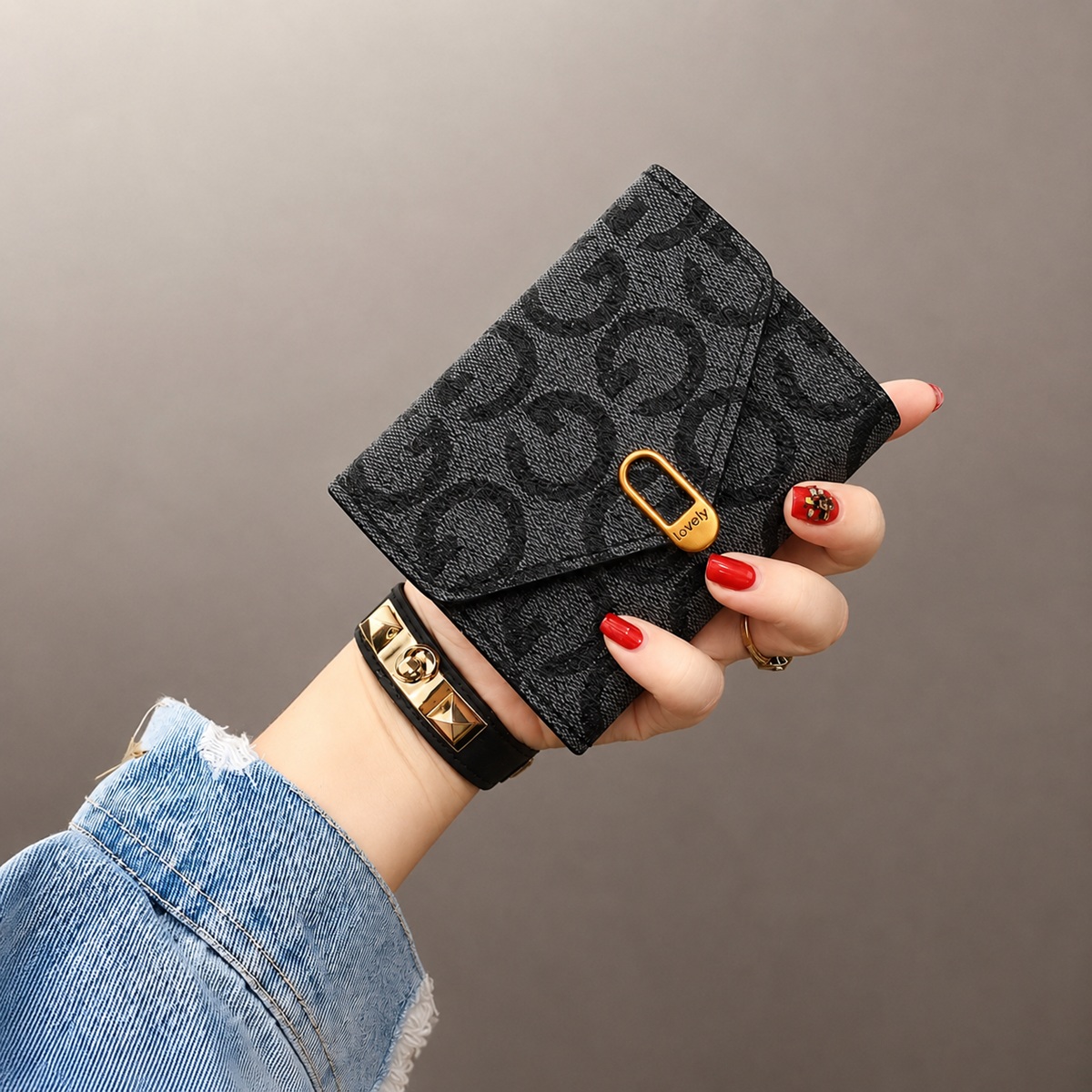 Women's Mini Envelope Wallet - Compact Foldable Card Holder with Metal Clasp