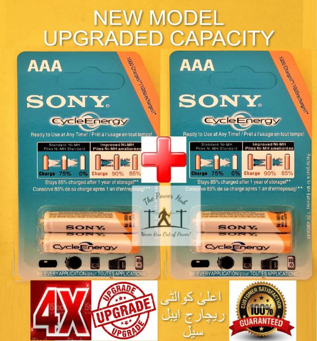 4x AAA Rechargeable Battery Cell PENCIL SIZE Imported Sony Cycle Energy NiMH Pack of 4 -1.2v 4300mAh 1000 Cycles Batteries Cells price in Pakistan