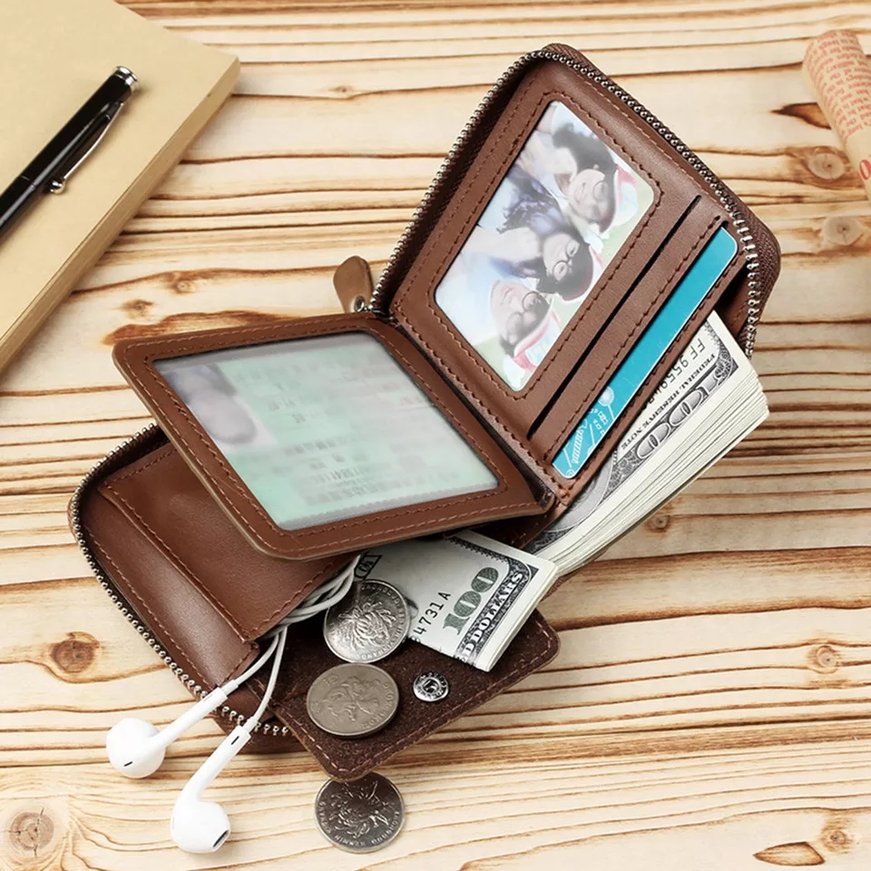 Wallet for Men - Round Zipper Short Wallet for Men