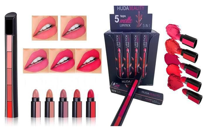 Matte Lipstick 5-in-1 Lipstick Set Highly Pigmented Long Lasting Lip Makeup Non-Stick Lipstick for Women Makeup Supplies Gift Item