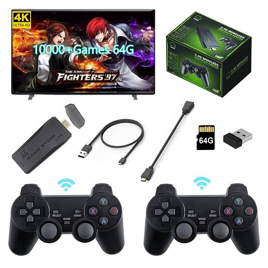 Video Game Controllers M8 64GB 10000 Retro Video Games 2.4Ghz 2 Player 4 Player Wireless Controllers Game Stick 4k Games