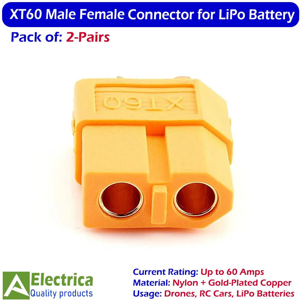 2 Pairs XT60 Power Connector Male Female Plug for 60A High Quality FPV Drone, RC Car, Battery Pack by Electrica