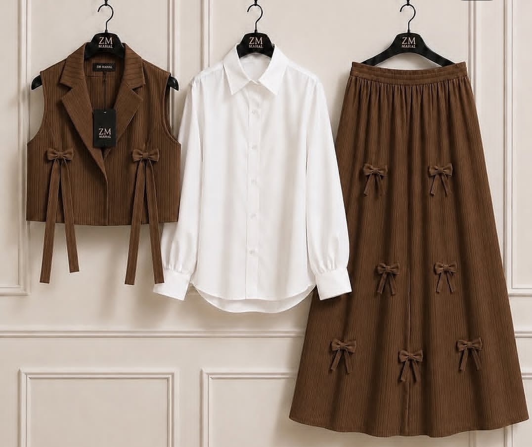 Girls Trendy Summer 3 Piece Co-Ord Set – Stylish Shirt & Midi Skirt Outfit for Casual & Daily Wear ✨