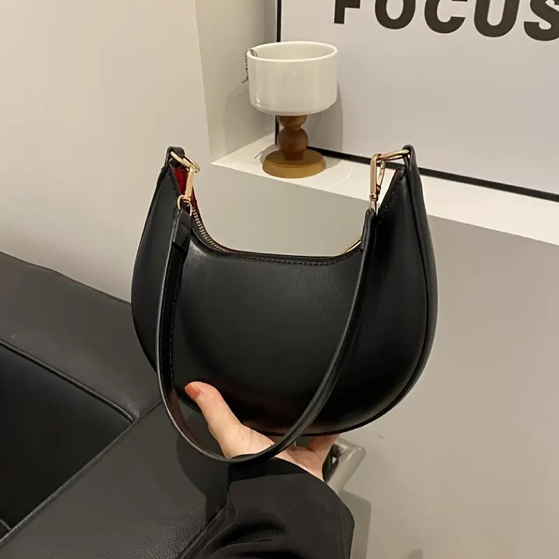 Shoulder Bag Classical Women's Solid Color Faux Leather Shoulder Bag with Adjustable Strap, Fashion Shell Shape Crossbody Purse, Zip Closure, Unlined Interior, No-Wash, Multiple Colors